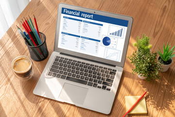 Fototapeta premium Business data dashboard provide business intelligence analytic for marketing strategy planning snugly with big data set to analyze customer demands and foreseeing business future