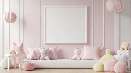 Pink and White Nursery Interior with a Blank Canvas