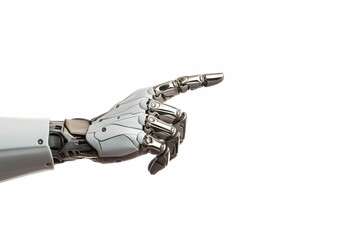 Robot hand pointing index finger, showing Isolated on white background 