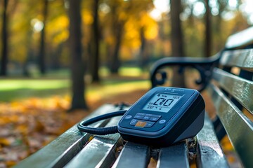Digital scanning device with display on the bench in a park