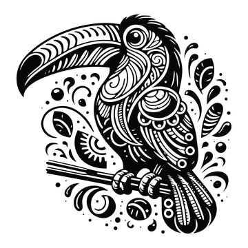 recommend clip art: Toucan bird in zentangle art, stencil logo, black and white animal illustration