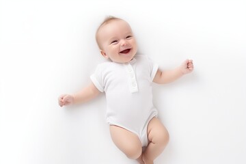 Set of baby smiling while lying on its back, isolated on a white background 