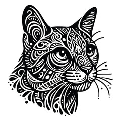Obraz premium Bengal Cat in zentangle art, stencil logo, black and white animal illustration