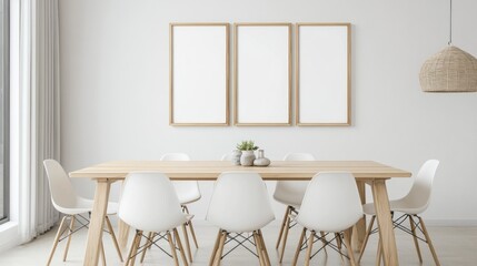 Minimalist Dining Room with Wooden Table and White Chairs