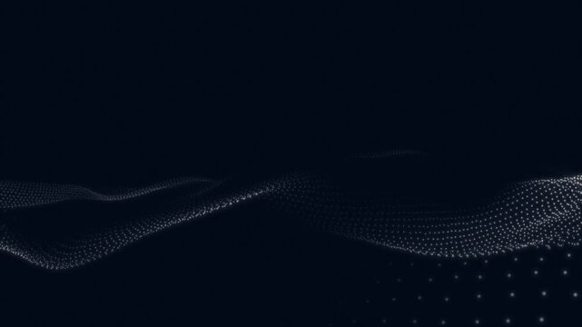 Looped abstract background, white waves and dots, the innovative background of dots and lines, data flow, glow background