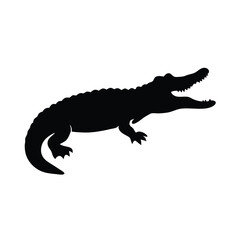 Obraz premium a crocodile side view vector silhouette illustration, isolated white background 