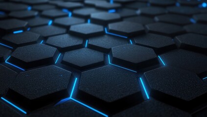 Obraz premium Abstract Black Hexagon Pattern with Blue Glowing Lines