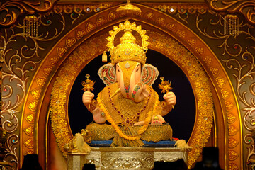 08 September 2024, Pune, Maharashtra, India, Beautiful sculpture of Lord Ganesh called as...