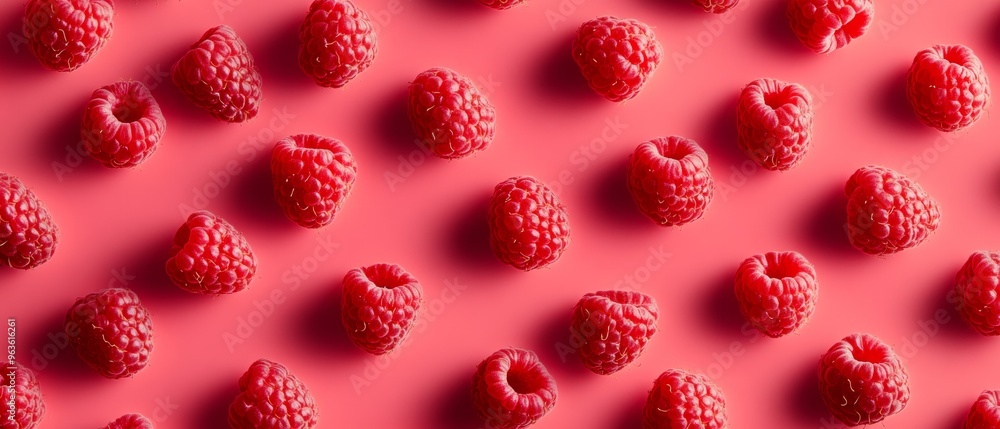 Poster a close up of a red raspberry with a pink background