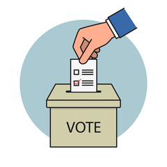 Hand voting ballot box icon. Election vote sign. Vector illustration