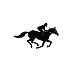 male Horse racing, vector silhouette running horse and jockey,  vector silhouette illustration, 