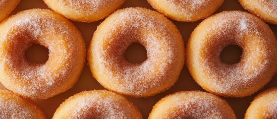 Pattern of golden fried donuts with sugar dusting --ar 7:3 --v 6.1 Job ID: f44b654f-2289-4743-87db-2ce2ea408039