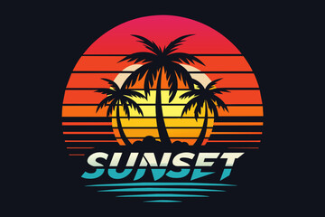  T shirt design vintage retro sunset black background vector art illustration