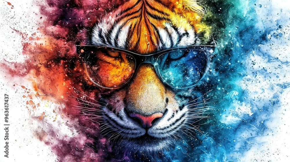 Canvas Prints   Watercolor tiger with glasses