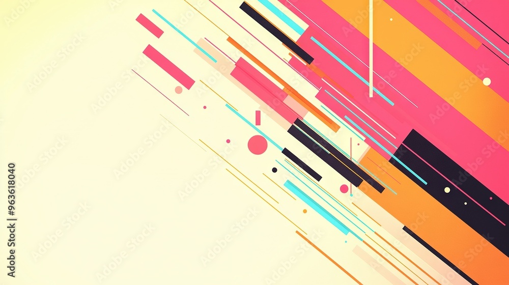 Aufkleber a multicolored abstract background adorned with lines and dots against a vibrant yellow and pink bac
