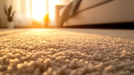 Sunlit carpet in cozy living room, warm