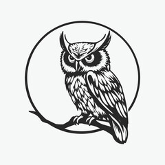 owl vector mascot logo illustration. sharp eye intelligent educational owl. white background owl editable vector file for badge, emblem and tshirt printing.. silhouette  and clip art black and white o