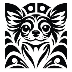 Obraz premium chihuahua dog with art nouveau decoration, stencil logo, black and white animal illustration