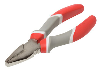 Metal pliers with plastic handle isolated on white background