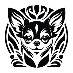 Obraz premium chihuahua dog with art nouveau decoration, stencil logo, black and white animal illustration
