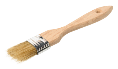 New paint brush with wooden  handle isolated on white background, top view