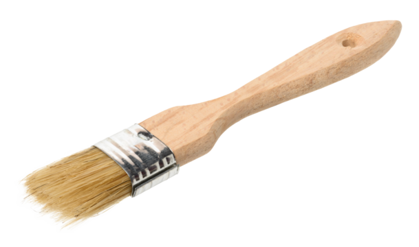 New paint brush with wooden  handle isolated on white background, top view