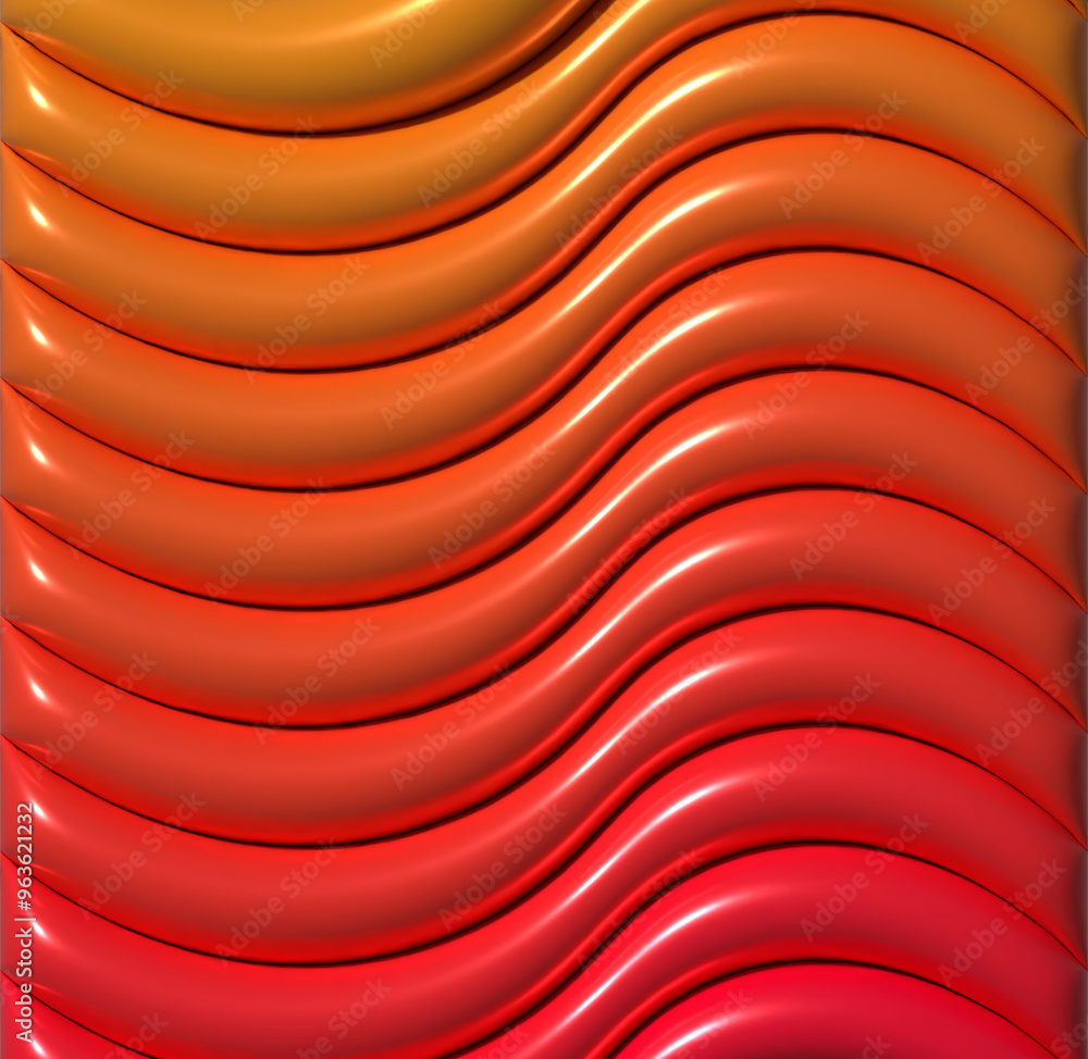 Poster abstract image with smooth, orange wavy lines with a glossy effect, sense of three-dimensionality an