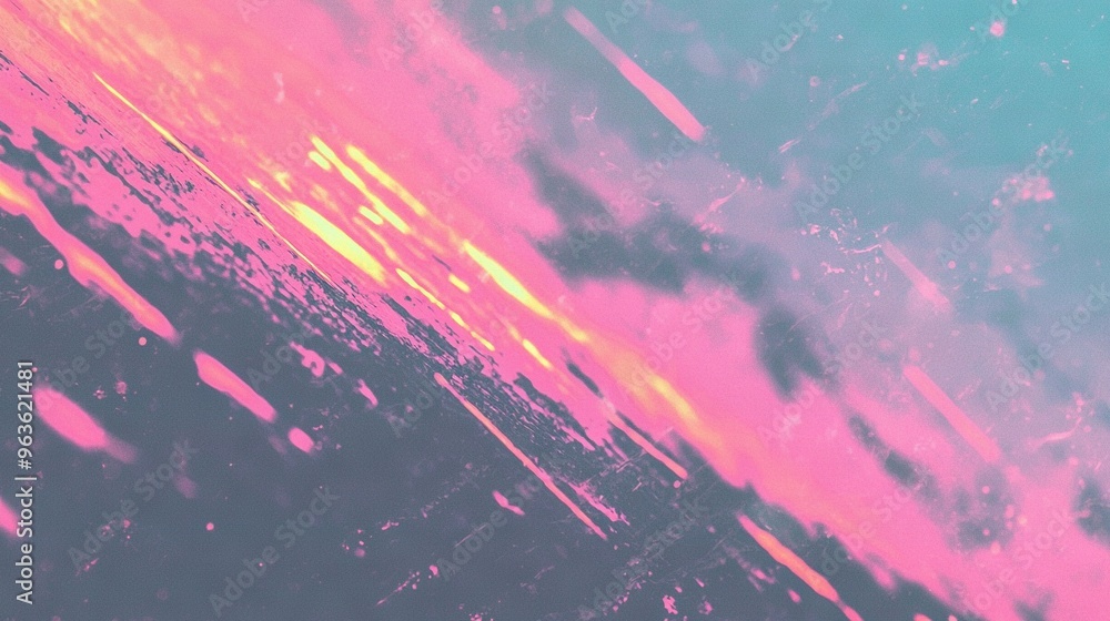 Poster a sharp image of a vibrant pink and blue sky, with a gradient in the background and a focal point of