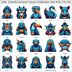  Colorful Animal Faces Collection Set of 200 Isolated Animals Part 10