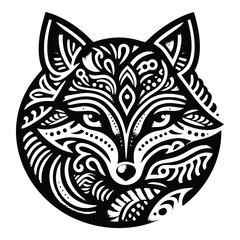 Fox in zentangle art, stencil logo, black and white animal illustration