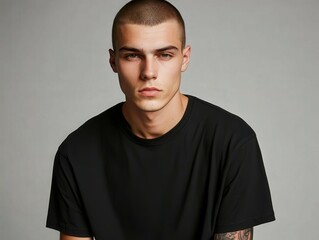 Obraz premium Young male model poses confidently in a minimalist studio setting