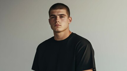 Obraz premium Model poses confidently in casual fashion against a minimalist backdrop