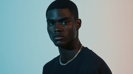Obraz premium Emerging fashion model poses with dramatic lighting in studio setting
