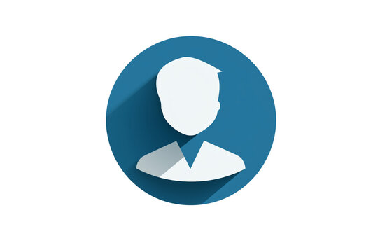 A minimalist flat design icon representing a generic user profile. The silhouette features a male figure with simple, clean lines in white, placed on a round blue background.