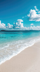 A tranquil beach scene with crystal clear turquoise waters and soft white sand, perfect for relaxation and escape.