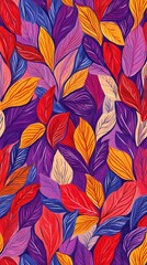 Flowers, Florals, Shapes, Waves, Leaves, Red and Purple, Texture, Pattern Background, Wallpaper, Cover and Screen for Smartphone, PC, Laptop, 9:16 and 16:9 Format