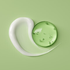 Moisturizing cream, face serum bubble texture on green, cosmetic product hydration concept 3d...