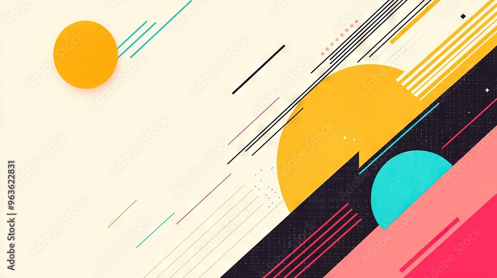 Aufkleber an abstract image features a background with lines, circles, and a half-circle centered