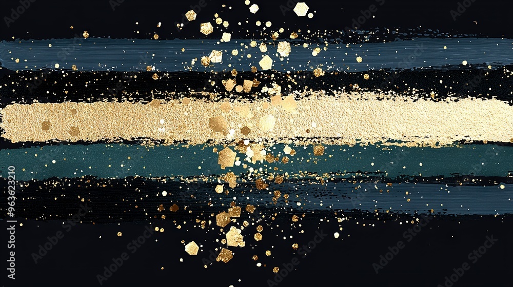 Poster a close-up of a canvas art adorned with golden splatters against a dark and azure backdrop