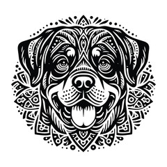 Fototapeta premium Rottweiler dog in zentangle art, stencil logo, black and white animal illustration
