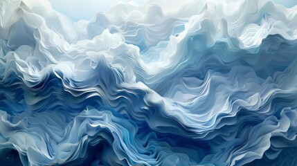 Obraz premium The scene features layers of delicate, cut-out paper shapes forming soft, flowing clouds and abstract wind patterns.