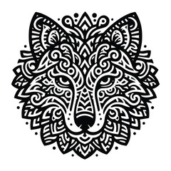 Fototapeta premium Wolf in zentangle art, stencil logo, black and white animal illustration