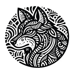 Obraz premium Wolf in zentangle art, stencil logo, black and white animal illustration