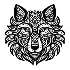 Fototapeta premium Wolf in zentangle art, stencil logo, black and white animal illustration