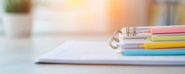 Close-up of a planner with digital and paper notes, hybrid multitasking, organized work strategy