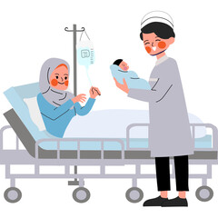 Hijab Woman Childbirth in Hospital