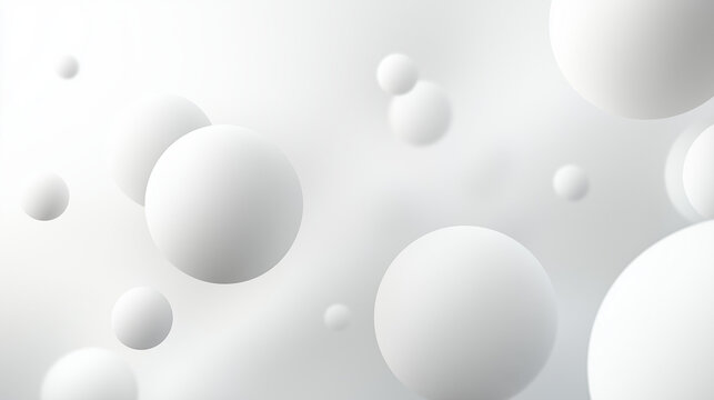 A soft, abstract background featuring multiple white spheres of varying sizes floating in a smooth, monochromatic space