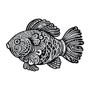 recommend clip art: Mandarinfish in zentangle art, stencil logo, black and white animal illustration