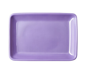 Rectangular lavender ceramic plate with a smooth glossy finish, great for serving food or adding color to modern table settings. Isolated on transparent background, png.