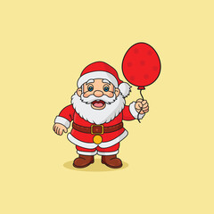 Festive Santa Claus Holding a Balloon Christmas Holiday Vector Art